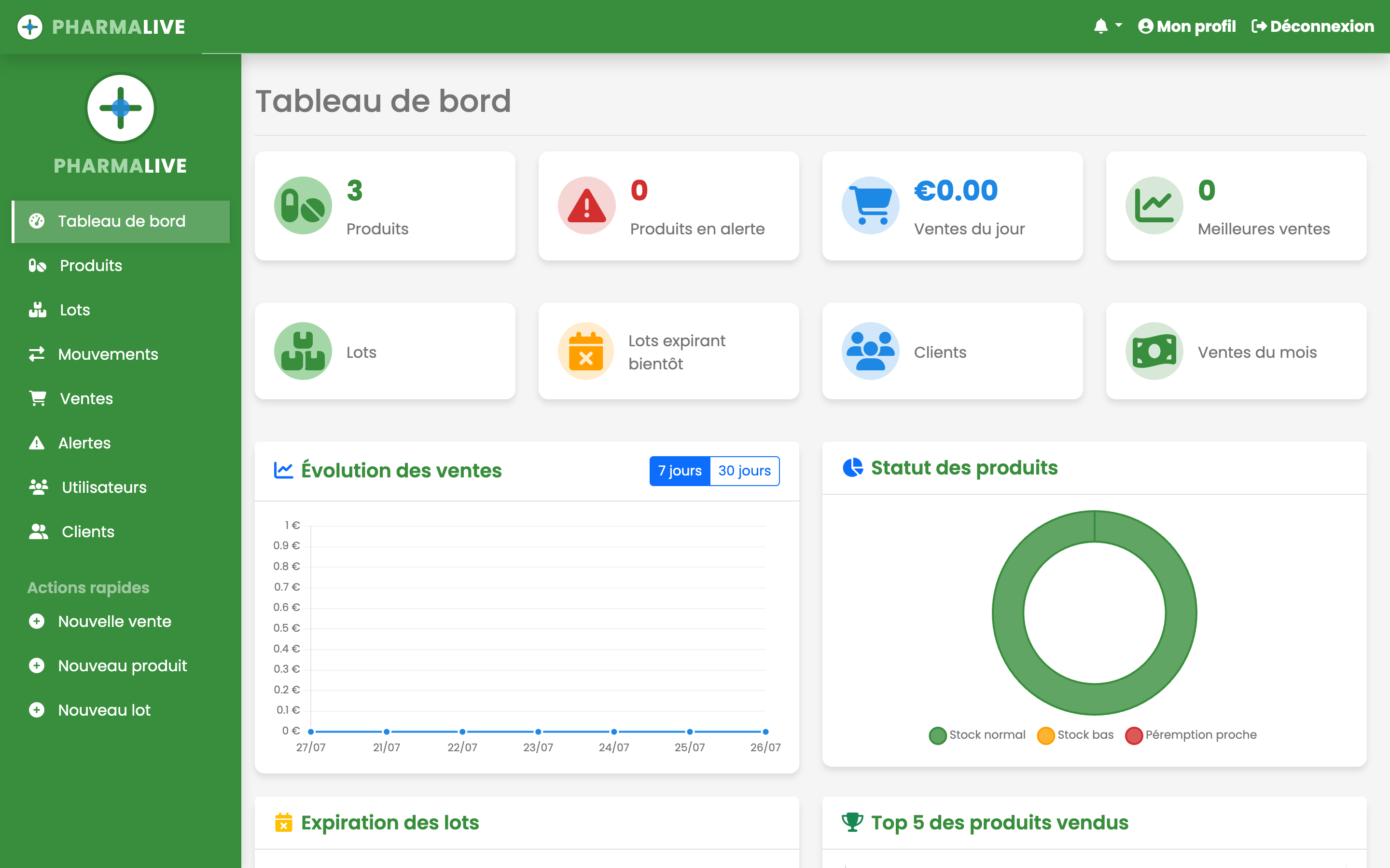 Aperçu du projet PharmaLive